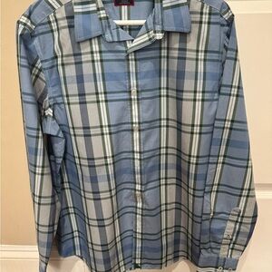 UNTUCKit Wrinkle Free Blue and Green Casual Button Down Shirt